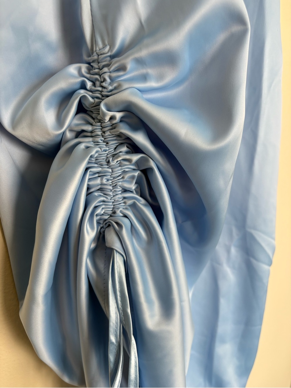 Satin Slip Midi Dress with Side Ruched Detail - Light Blue - Picture 3 of 8
